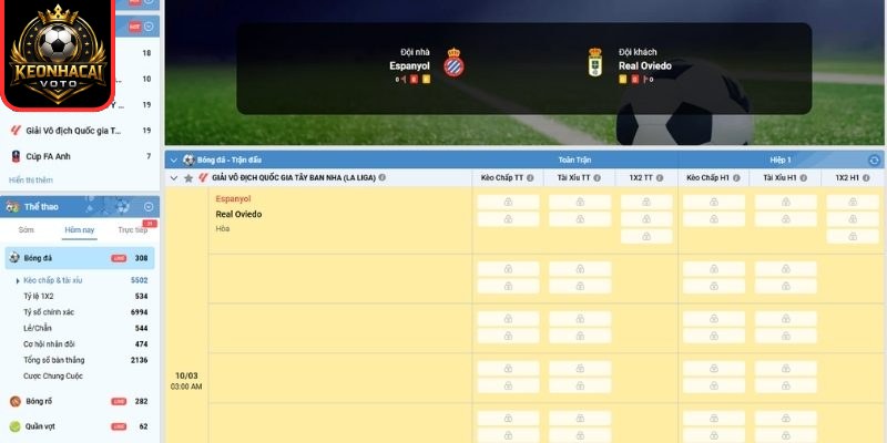 Soi kèo trận Espanyol vs Real Oviedo (03:00 ngày 10/03, La Liga): Lợi thế sân nhà cho Espanyol 2 Kèo châu Á trận Espanyol vs Real Oviedo (03:00 ngày 10/03, La Liga)