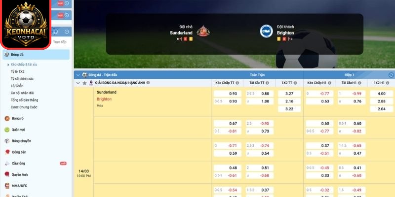 Sunderland vs Brighton Hove Albion soi kèo Ngoại hạng Anh 22:00 ngày 14/03 2 Kèo châu Á trận Sunderland vs Brighton Hove Albion (22:00 ngày 14/03, Ngoại hạng Anh)
