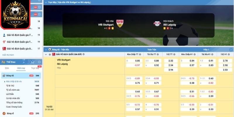 Soi kèo trận VfB Stuttgart vs RB Leipzig (01:30 ngày 16/03, Bundesliga) 2 Kèo tài xỉu trận VfB Stuttgart vs RB Leipzig (01:30 ngày 16/03, Bundesliga)